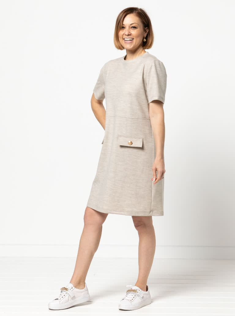 Ines Knit Dress By Style Arc - Short sleeved pull-on knee length knit dress.