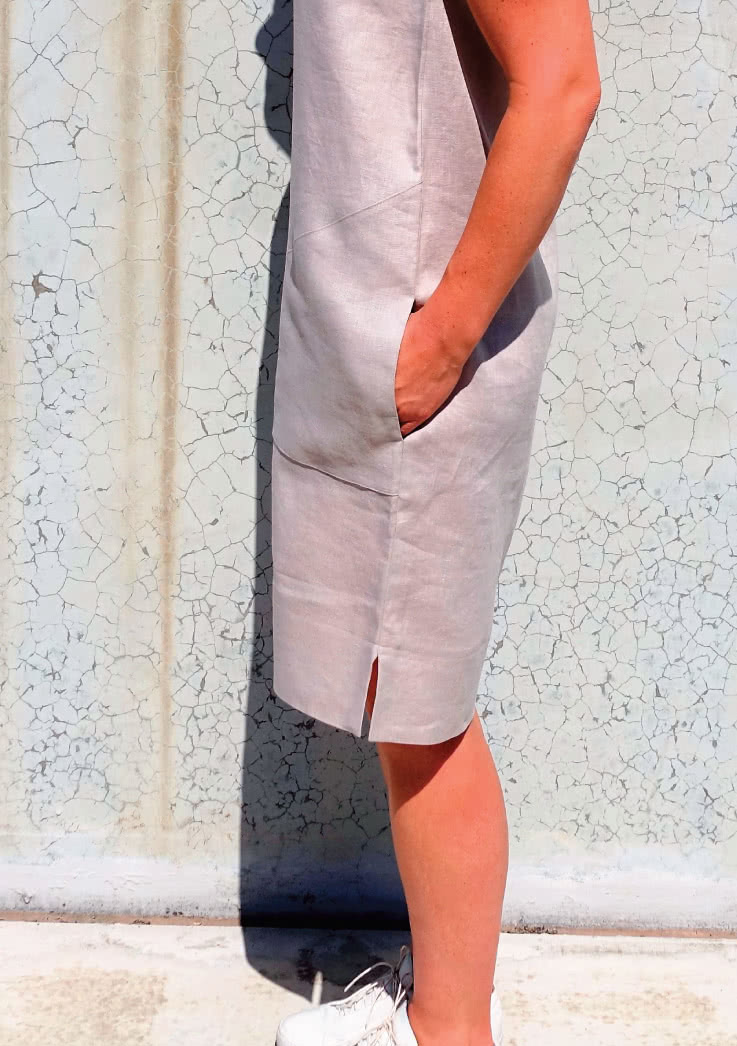 Iris Woven Dress Sewing Pattern By Style Arc - Shift dress with slight cocoon shape and large pockets.