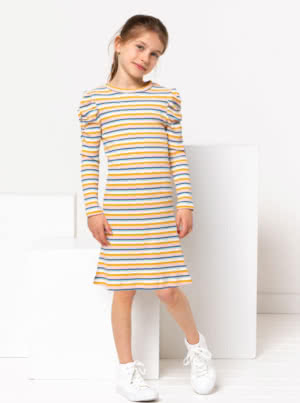 Issy Kids Knit Top Dress By Style Arc - Short swing dress or top option, with optional crew neckline or polo collar option. Short or long sleeve with ruched optional available, for Kids 2 - 8