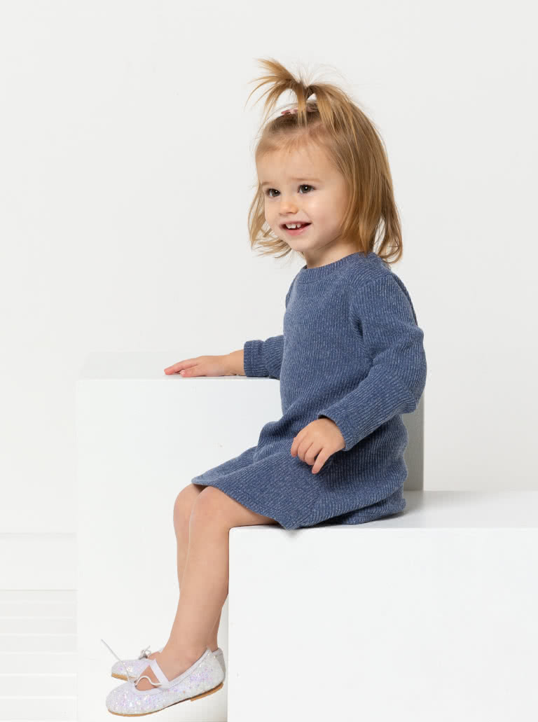 Issy Kids Knit Top Dress By Style Arc - Short swing dress or top option, with optional crew neckline or polo collar option. Short or long sleeve with ruched optional available, for Kids 2 - 8