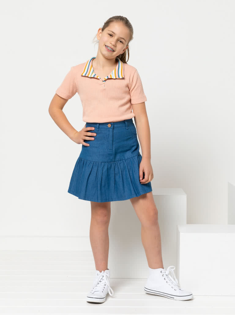 Issy Teens Knit Top Dress By Style Arc - Short swing dress or top option, with optional crew neckline or polo collar option. Short or long sleeve with ruched optional available, for teens 8 - 16