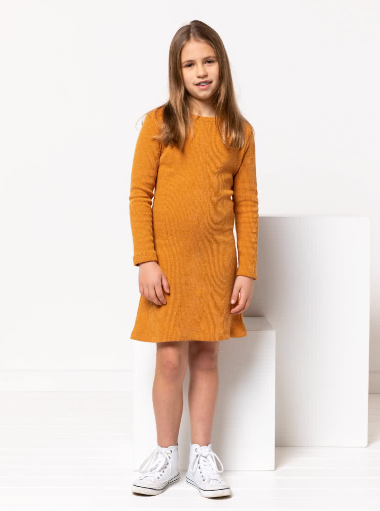 Issy Teens Knit Top Dress By Style Arc - Short swing dress or top option, with optional crew neckline or polo collar option. Short or long sleeve with ruched optional available, for teens 8 - 16