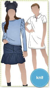 Issy Teens Knit Top Dress By Style Arc - Short swing dress or top option, with optional crew neckline or polo collar option. Short or long sleeve with ruched optional available, for teens 8 - 16