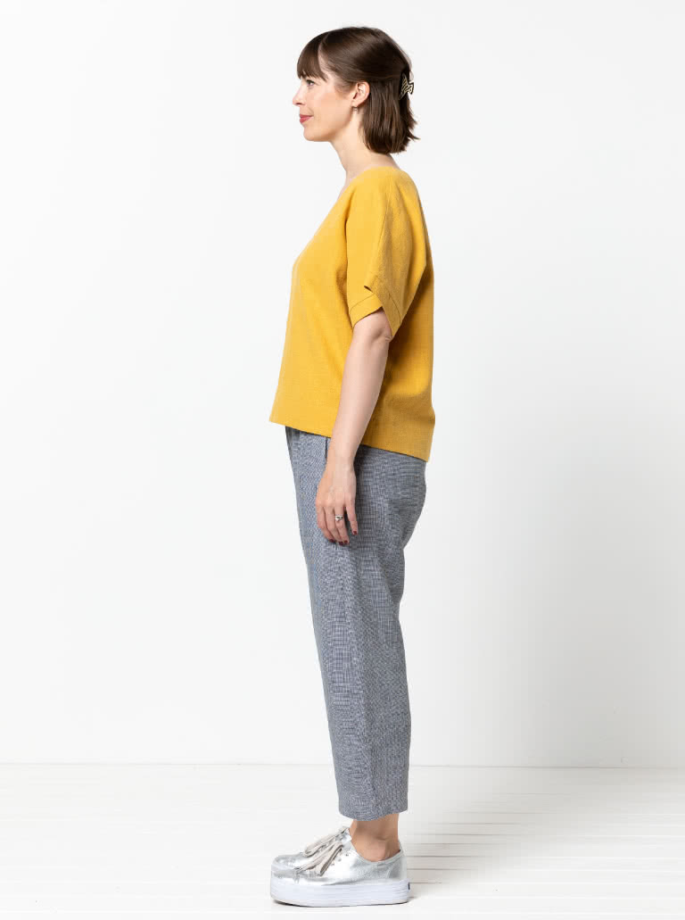 Joan Woven Top By Style Arc - Square shaped top with extended shoulder line and "V" neck