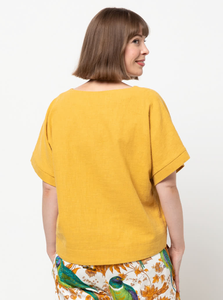 Joan Woven Top By Style Arc - Square shaped top with extended shoulder line and "V" neck