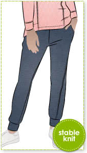 Joni Knit Track Pant Sewing Pattern By Style Arc - Stylish track pant with slight dropped crotch and curved leg seam
