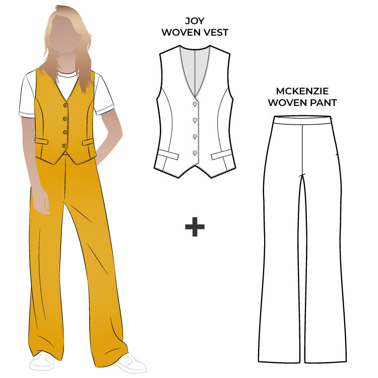 Joy Woven Vest and McKenzie Pant Sewing Pattern Bundle By Style Arc - Stylish woven vest and pant bundle.
