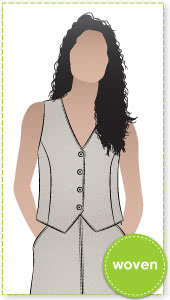 Joy Woven Vest By Style Arc - Easy fit vest with faux welt pocket and button opening.