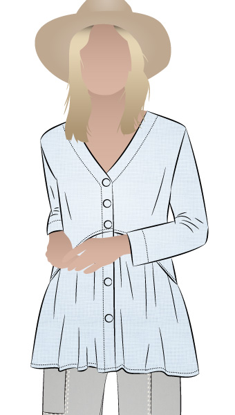Jules Woven Tunic By Style Arc - Button through "V" neck tunic featuring a shaped under bust seam and a 7/8th length sleeve.