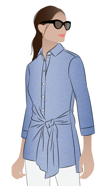 Juliet Woven Shirt By Style Arc - Stylish tie front shirt with ¾ sleeve