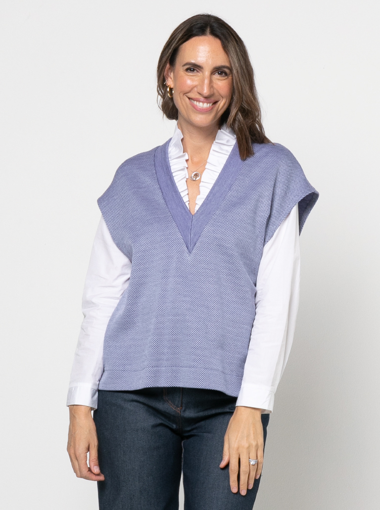 Keith Knit Vest By Style Arc - Long line vest with a deep "V" neck and dropped shoulders.
