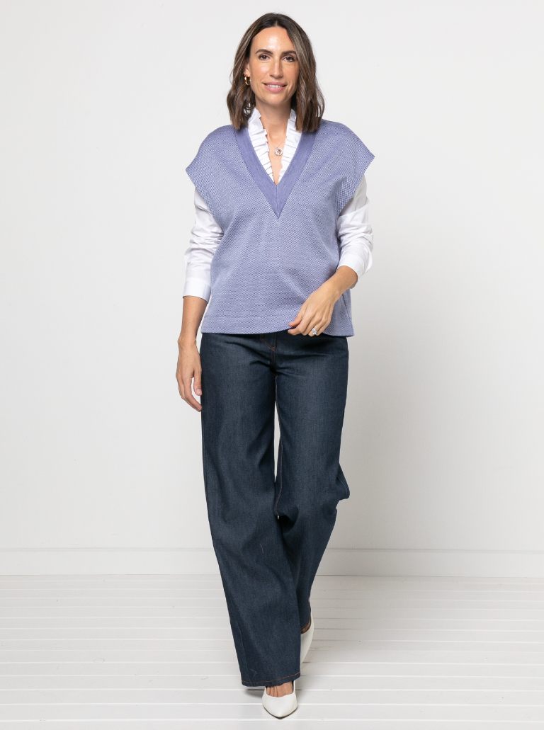 Keith Knit Vest By Style Arc - Long line vest with a deep "V" neck and dropped shoulders.
