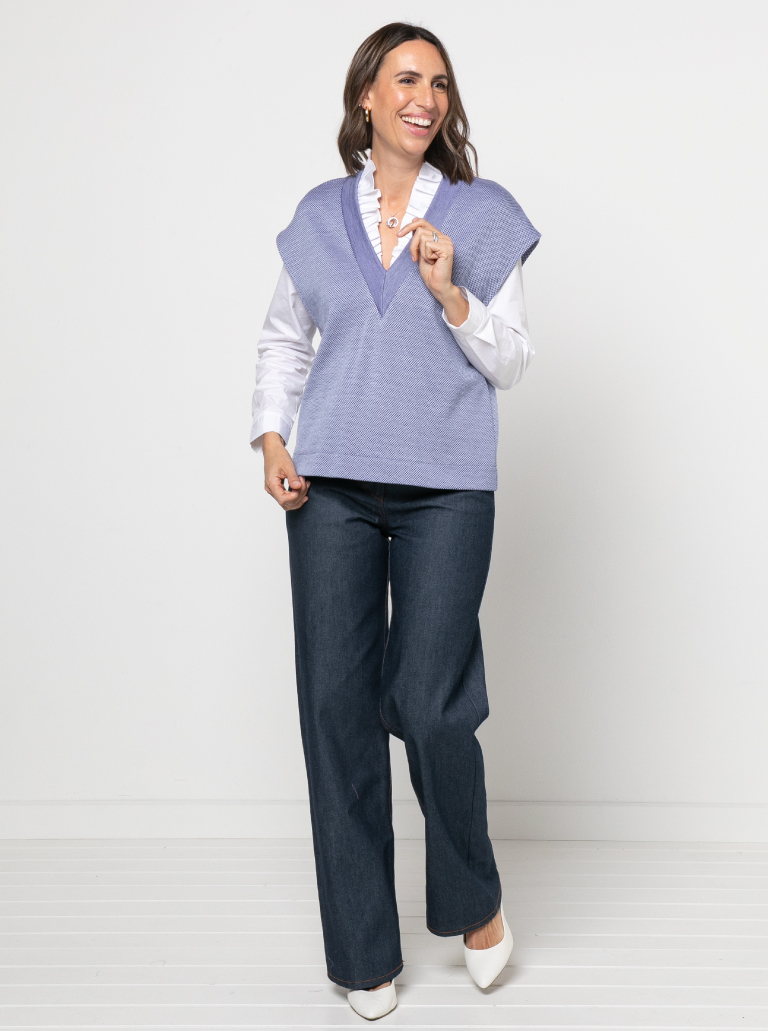Keith Knit Vest By Style Arc - Long line vest with a deep "V" neck and dropped shoulders.