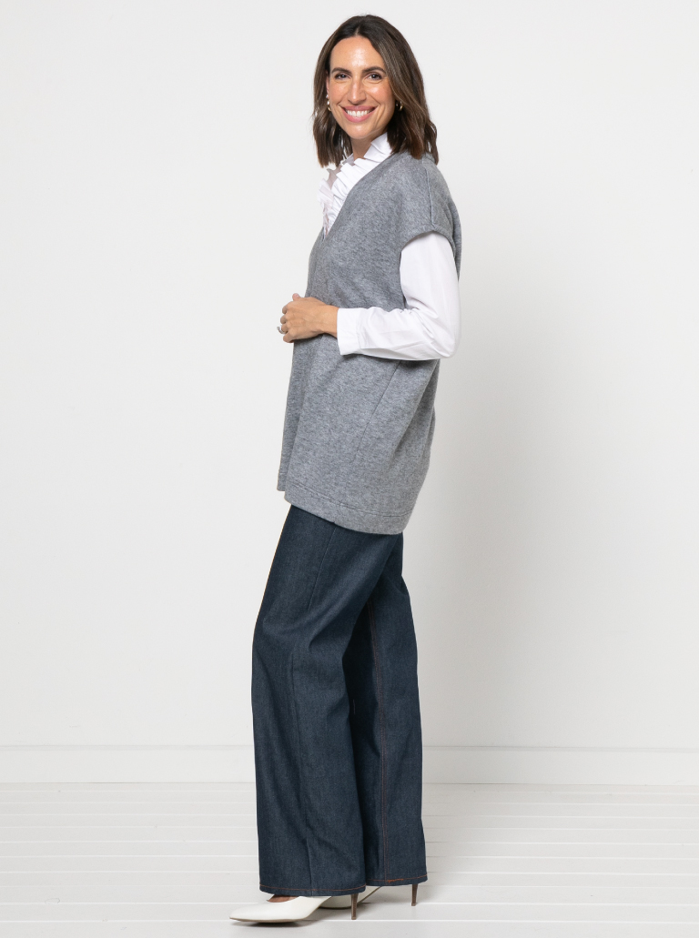 Keith Knit Vest By Style Arc - Long line vest with a deep "V" neck and dropped shoulders.