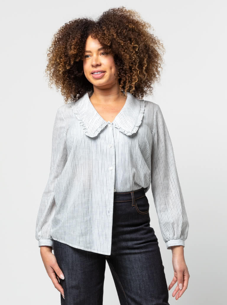 Kennie Woven Shirt By Style Arc - Button through shirt with feature collar and long sleeves.