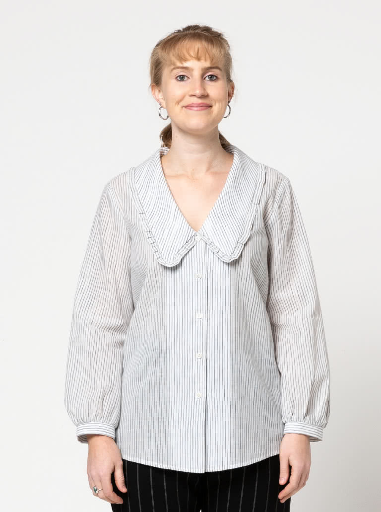 Kennie Woven Shirt By Style Arc - Button through shirt with feature collar and long sleeves.