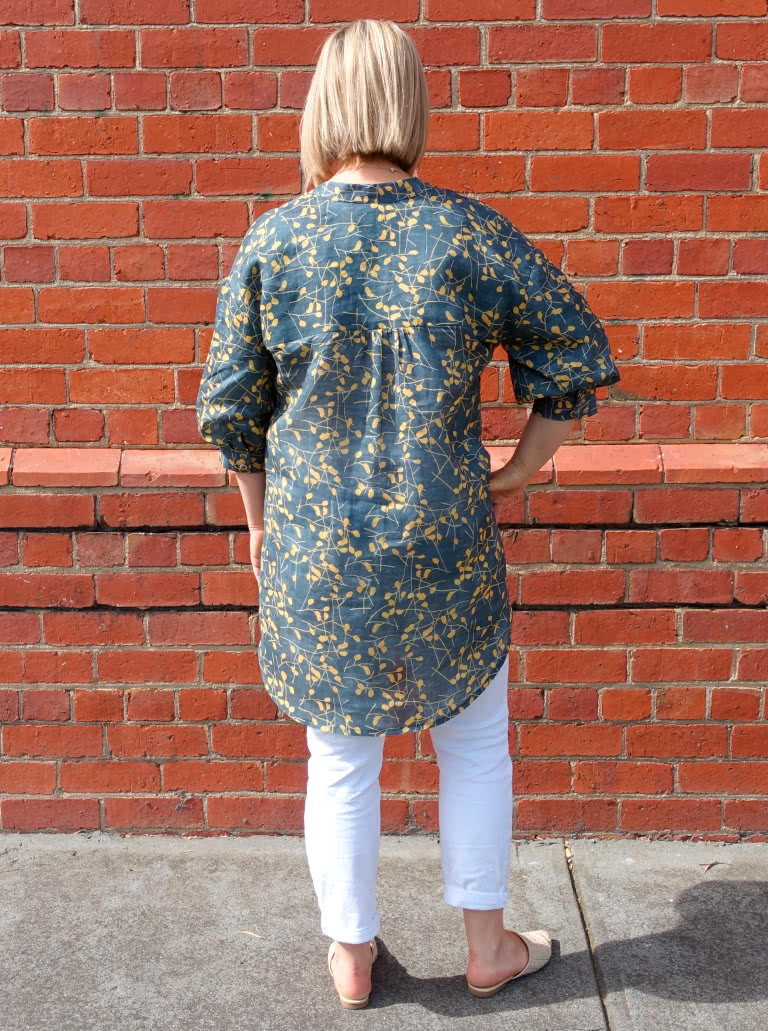 Kent Woven Tunic By Style Arc - Tunic featuring a tab front, shaped stand collar and a fashionable elbow length sleeve.