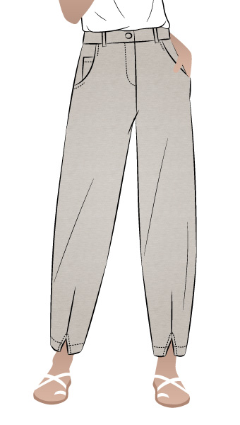 Kew Woven Pant By Style Arc - Waisted, fly front pant with a shaped leg, interesting hem and angled pockets.