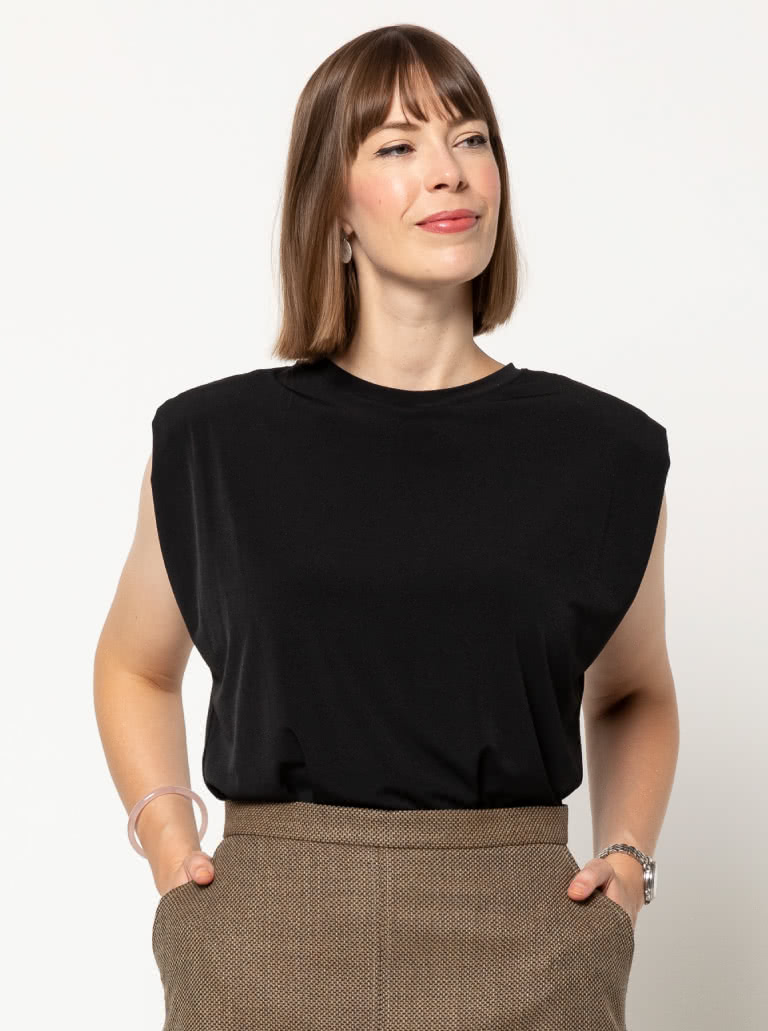 Kirby Dress and Top By Style Arc - Square shouldered tank dress or top with shoulder pads and a crew neck.