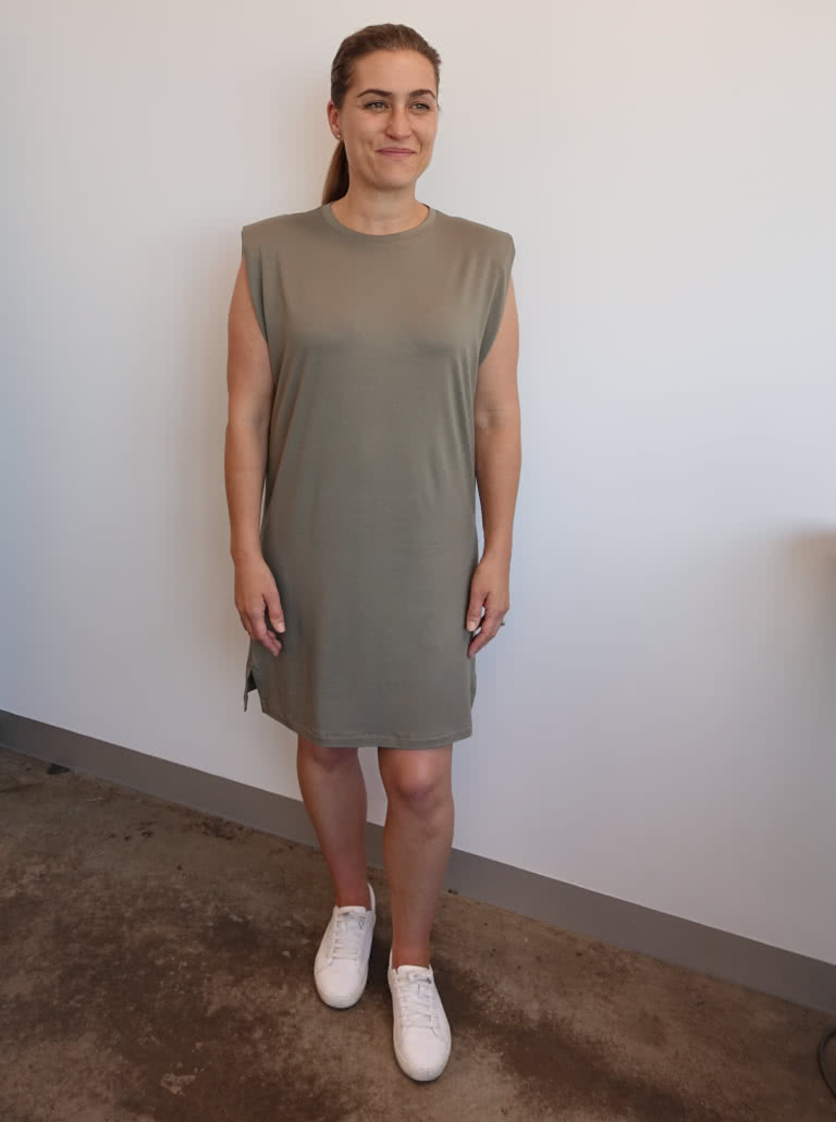 Kirby Dress and Top By Style Arc - Square shouldered tank dress or top with shoulder pads and a crew neck.
