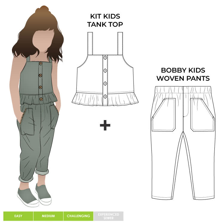 Kit and Bobby Kids Bundle By Style Arc - In our new discount pattern bundle you receive a cute on trend outfit that you and your little one will love, the Kit Kids Tank Top and the Bobby Kids Woven Pant will be their go-to spring summer outfit