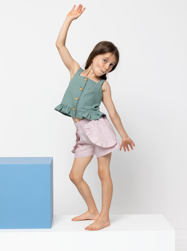 Kit Kids Tank Top By Style Arc - Button through top with frilled hem and shoulder strap for kids 2-8