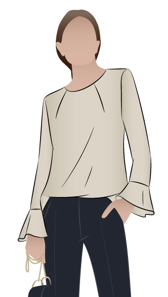 Kristy Woven Top By Style Arc - Fashionable top featuring a neck dart treatment and wrist-length flounced sleeves.