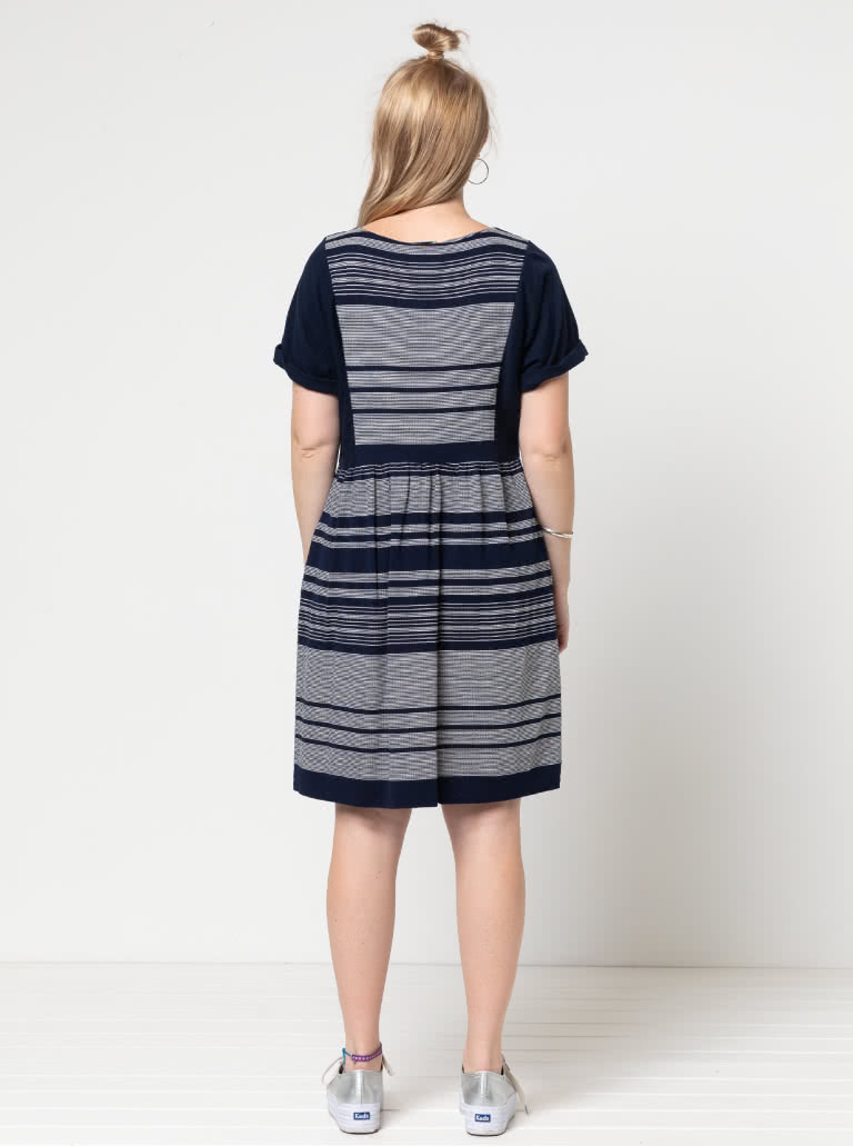 Lacey Dress Sewing Pattern By Style Arc - Easy slip-on dress with an extended shoulder, square line bodice and slightly gathered skirt.