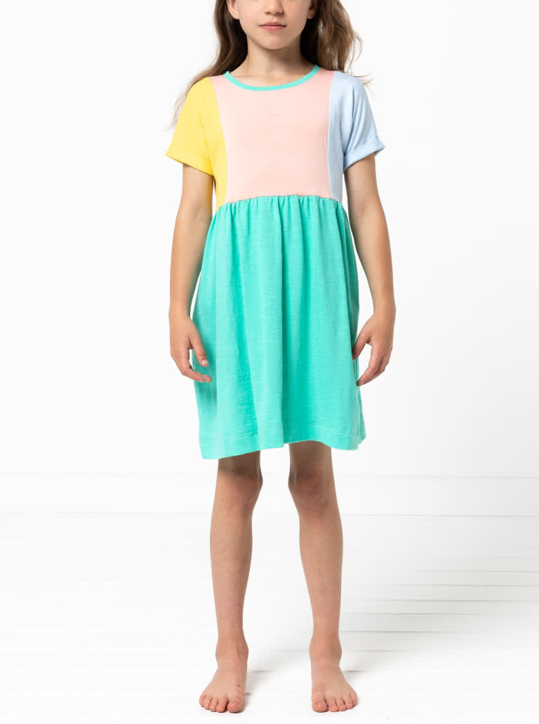 Lacey Kids Dress By Style Arc - Easy slip on dress with an extended shoulder, square line bodice and slightly gathered skirt.