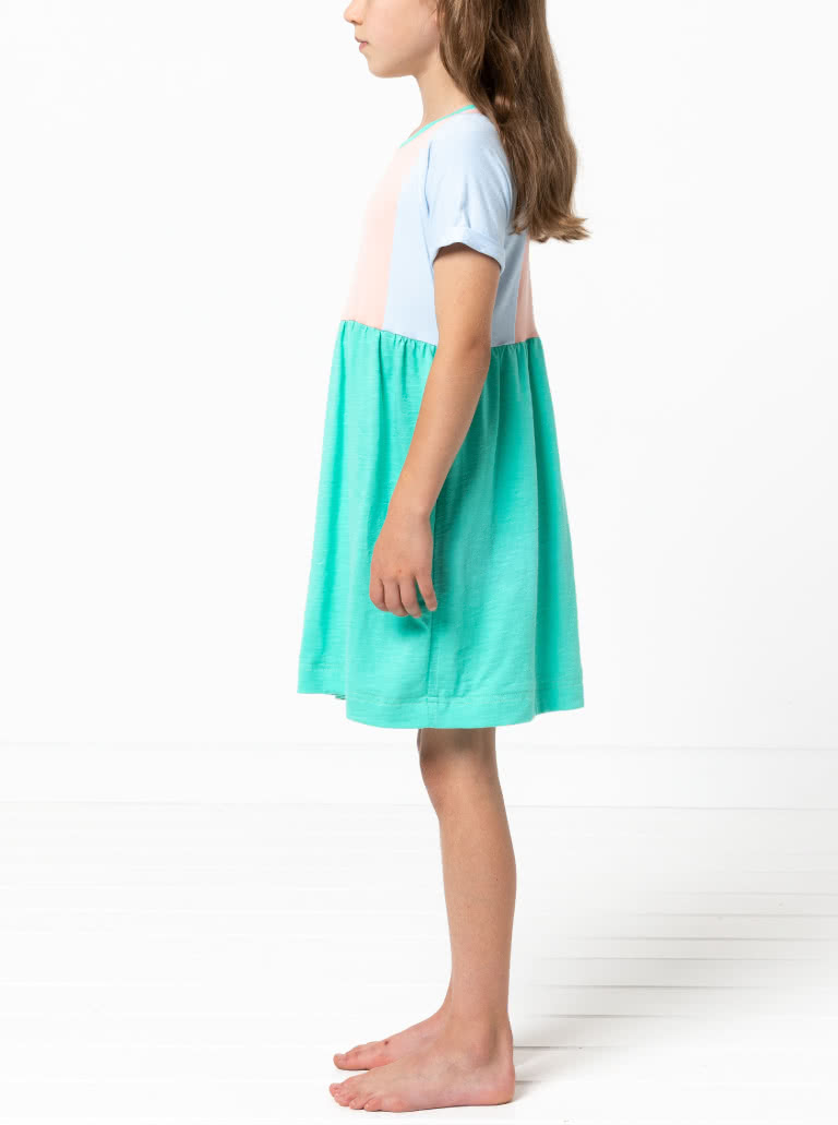 Lacey Kids Dress By Style Arc - Easy slip on dress with an extended shoulder, square line bodice and slightly gathered skirt.