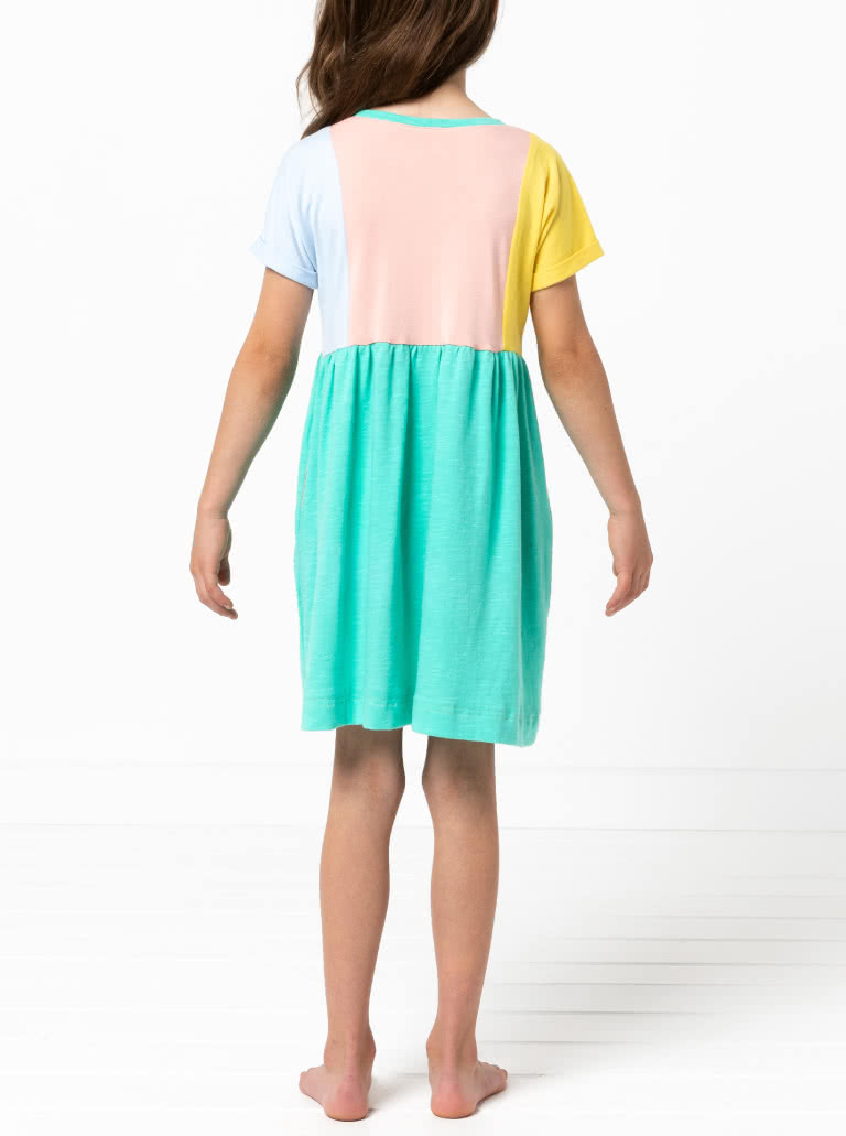 Lacey Kids Dress By Style Arc - Easy slip on dress with an extended shoulder, square line bodice and slightly gathered skirt.