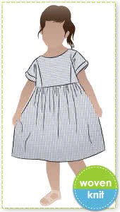 Lacey Kids Dress By Style Arc - Easy slip on dress with an extended shoulder, square line bodice and slightly gathered skirt.