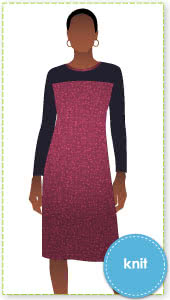 Laura Knit Dress Sewing Pattern By Style Arc - Simple pull on dress with contrast yoke & sleeves