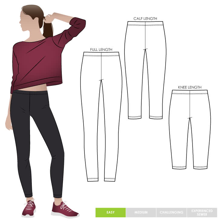 Laura Knit Legging Sewing Pattern By Style Arc - aMust have easy knit legging with 4 length options.