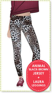 Laura Legging + Animal Black Brown Jersey Knit Fabric Sewing Pattern Fabric Bundle By Style Arc