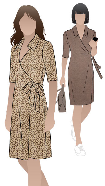 Lea Knit Wrap Dress By Style Arc - New wrap dress with collar and elbow length sleeve