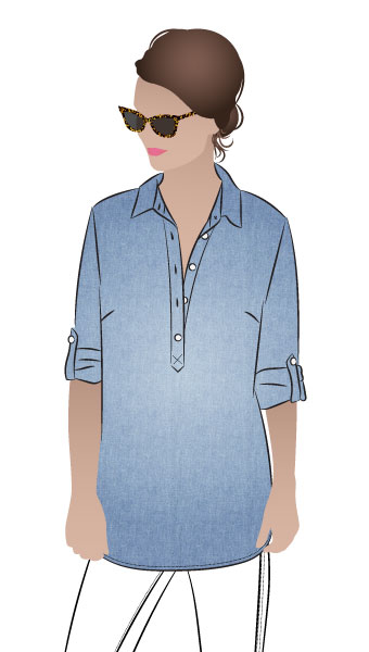 Lennie Overshirt By Style Arc - Classic overshirt features a shirt collar, 3/4 front tab and full-length sleeve with optional button tab.