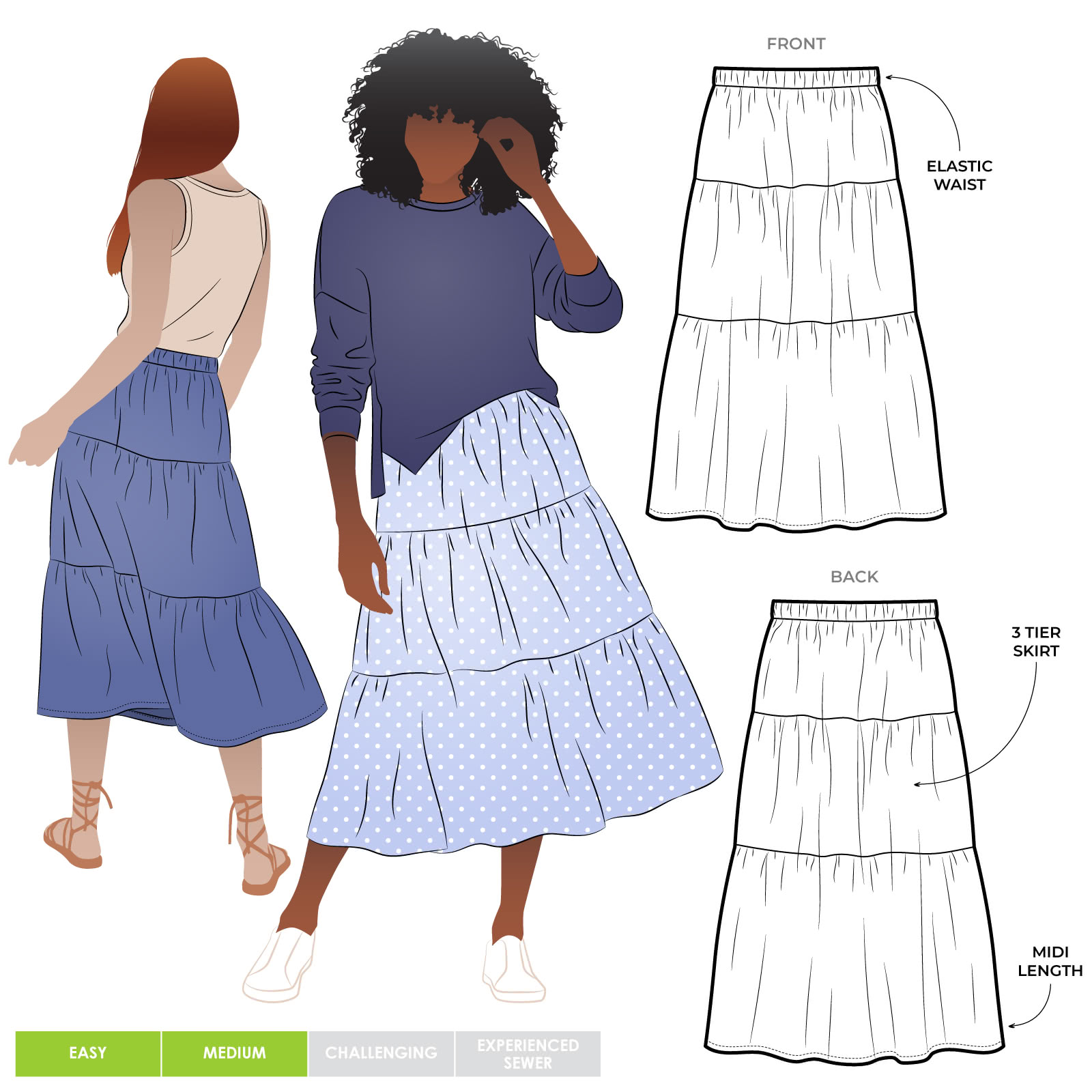 Tiered Maxi Skirt PDF Sewing Pattern High Waisted Skir Goldenbuch PDF ...