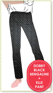Linda Stretch Pant and Dobby Jacquard Black Bengaline Fabric Sewing Pattern Fabric Bundle By Style Arc