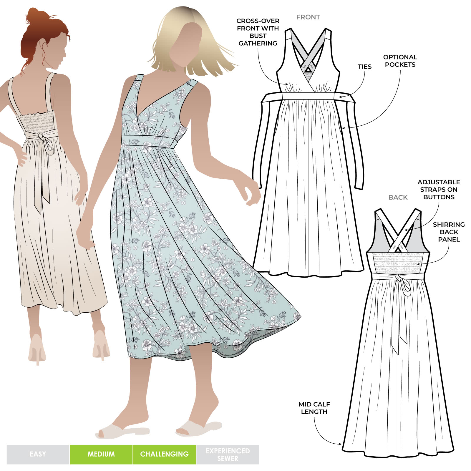 Livvy Woven Dress Livvy Woven Dress by Style Arc - Crossover bodice sundress with fitted waist, shirred back and full skirt.