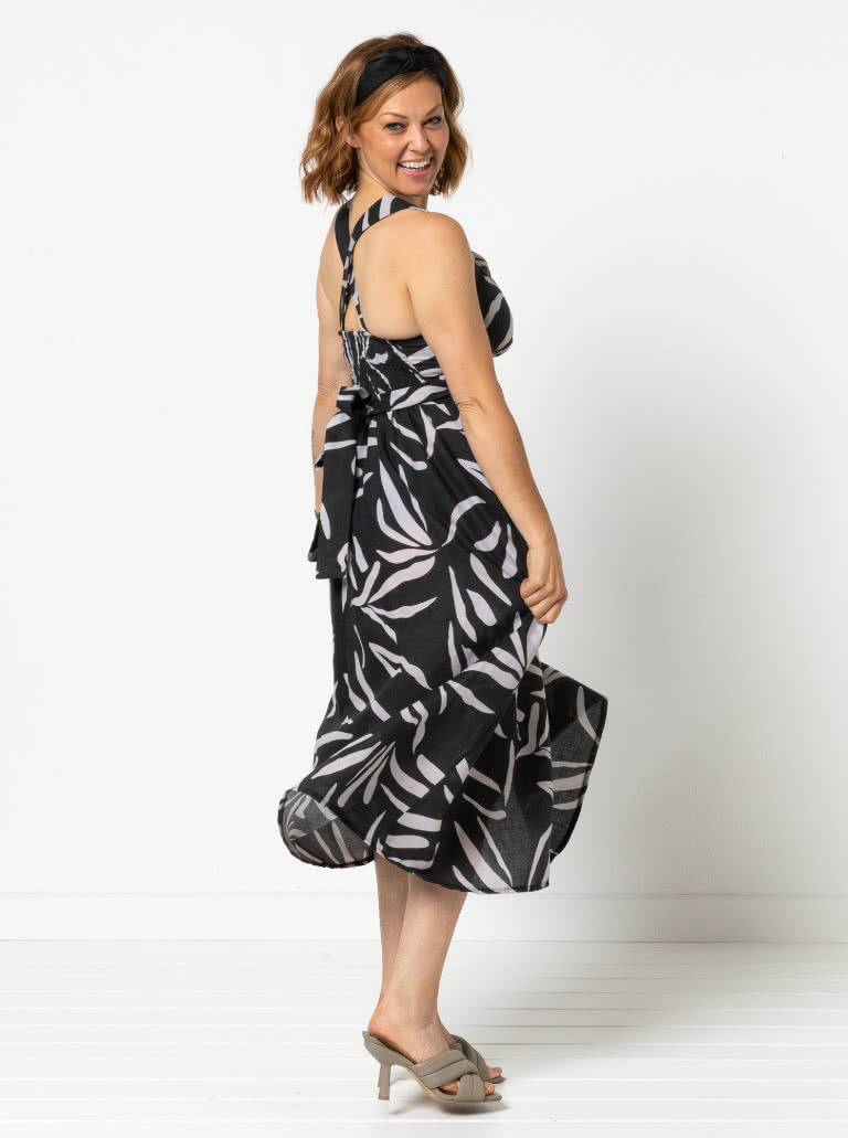 Livvy Woven Dress By Style Arc - Crossover bodice sundress with fitted waist, shirred back and full skirt.