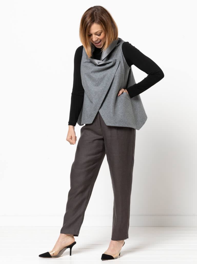 Lizzie Wrap Sewing Pattern By Style Arc - Stylish wrap top with stud opening and welted pockets