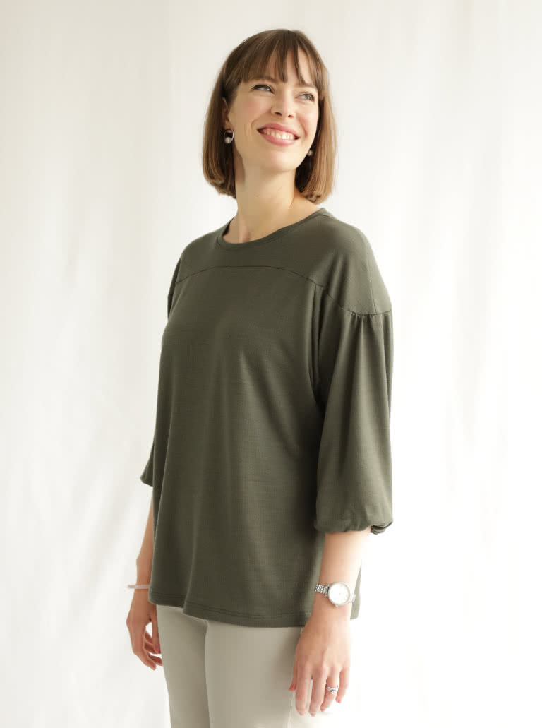 Lorna Knit Top By Style Arc - Hip length dropped shoulder top with a 3/4 length raglan sleeve