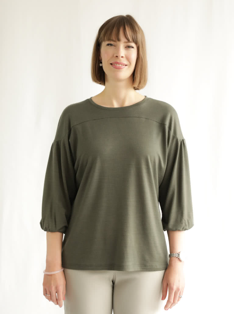 Lorna Knit Top By Style Arc - Hip length dropped shoulder top with a 3/4 length raglan sleeve