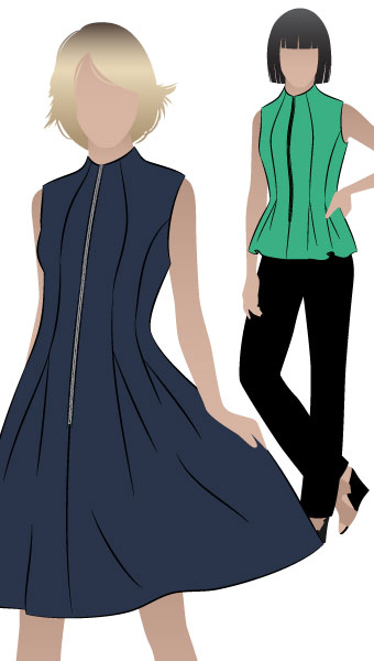 Louisa Dress / Top By Style Arc - Fun dress with gorgeous design lines and front zip, or cut it shorter to make a fabulous on trend peplum top.