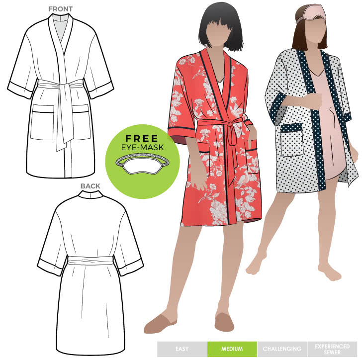 Loungewear Robe By Style Arc - Traditional robe sewing pattern with patch pockets and tie belt