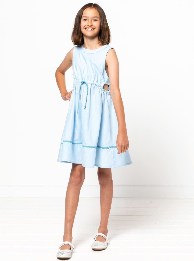 Maddison Teens Dress By Style Arc - Sleeveless "A" line dress with elastic side cut outs and waist, for teens 08-16