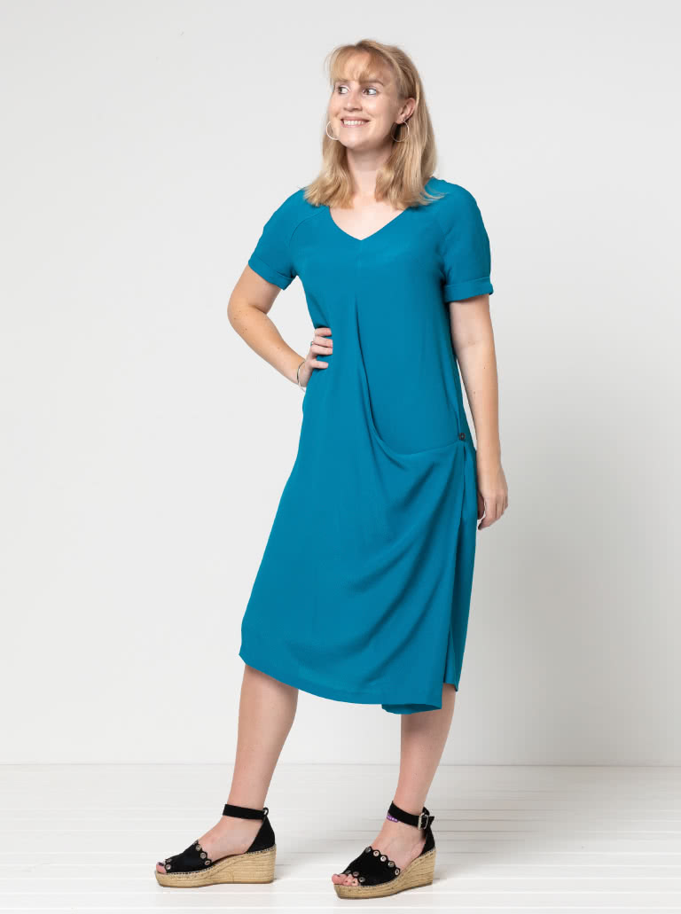 Maeve Woven Dress By Style Arc - "V" neck, drape front dress with front and back extended yokes