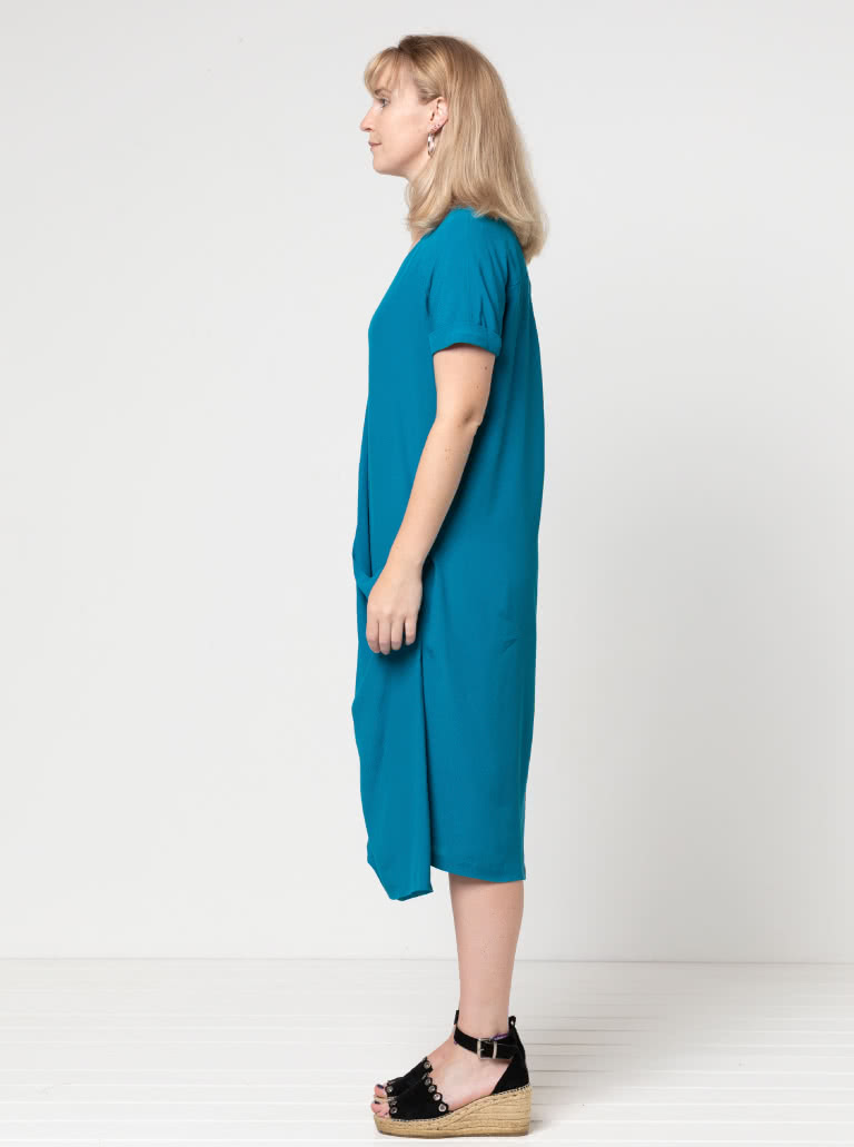 Maeve Woven Dress By Style Arc - "V" neck, drape front dress with front and back extended yokes