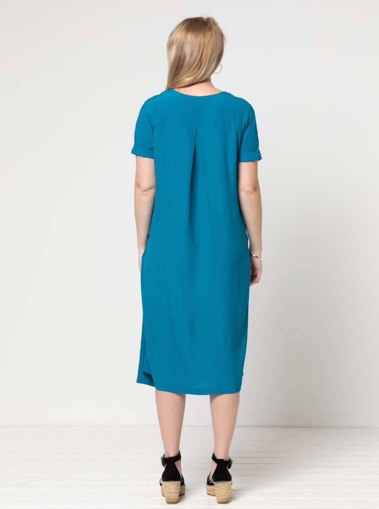 Maeve Woven Dress By Style Arc - "V" neck, drape front dress with front and back extended yokes